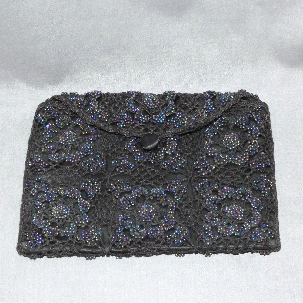 Vintage Black Beaded Evening Bag Clutch Purse One of a Kind